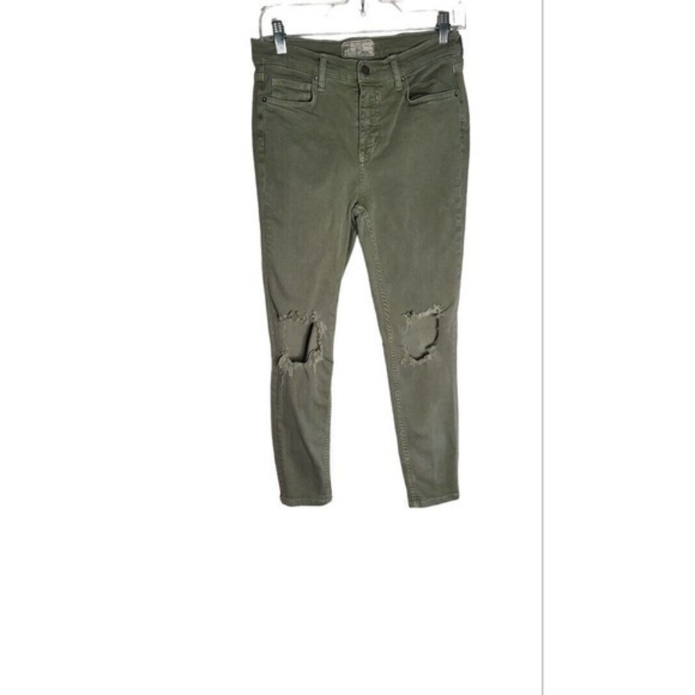 Free People Olive Skinny‎ Jeans Knees Distressed Size 8/29